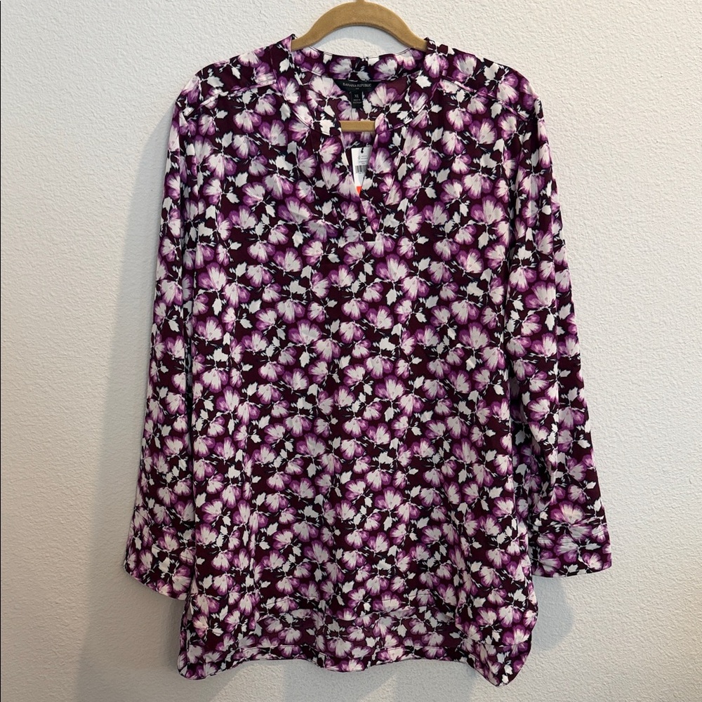 Elegant Floral Women's Tunic Blouse in Purple